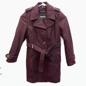 Womens Calvin Klein Trench Coat Small Burgundy Maroon Coat Calvin Klein Coat